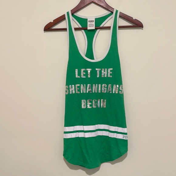 PINK Victoria's Secret Tops - Pink Victoria’s Secret Bling Tank Top St. Patrick's Day